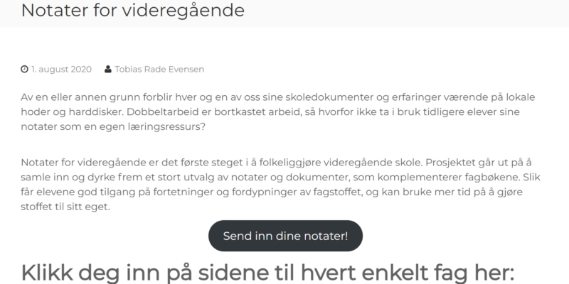 Bilde av siden til prosjektet "Notater for videregående"