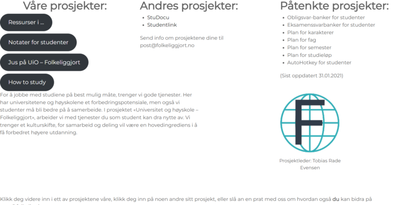Bilde av siden til prosjektet "Universitet og høyskole – Folkeliggjort"